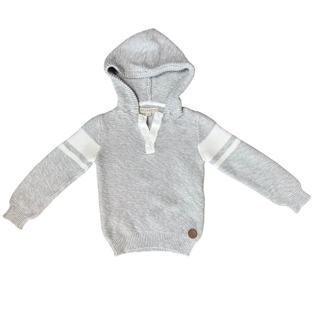 Hope & Henry Kids Grey‎ Organic Cotton Knit Henley Hoodie Sweater Size Small